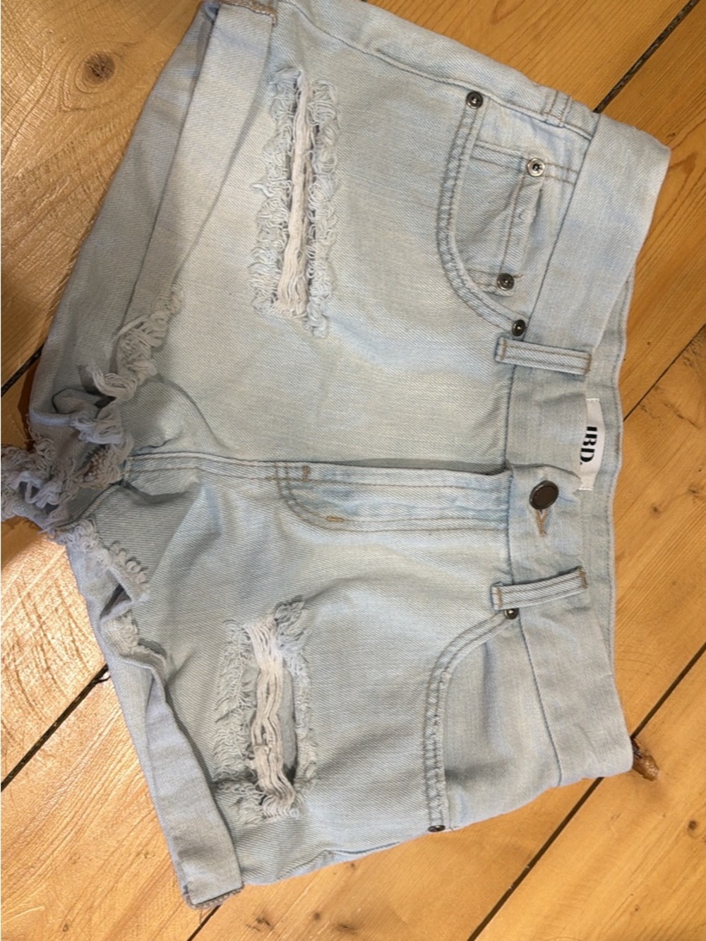 Light Blue Distressed Denim Jean Shorts - Women